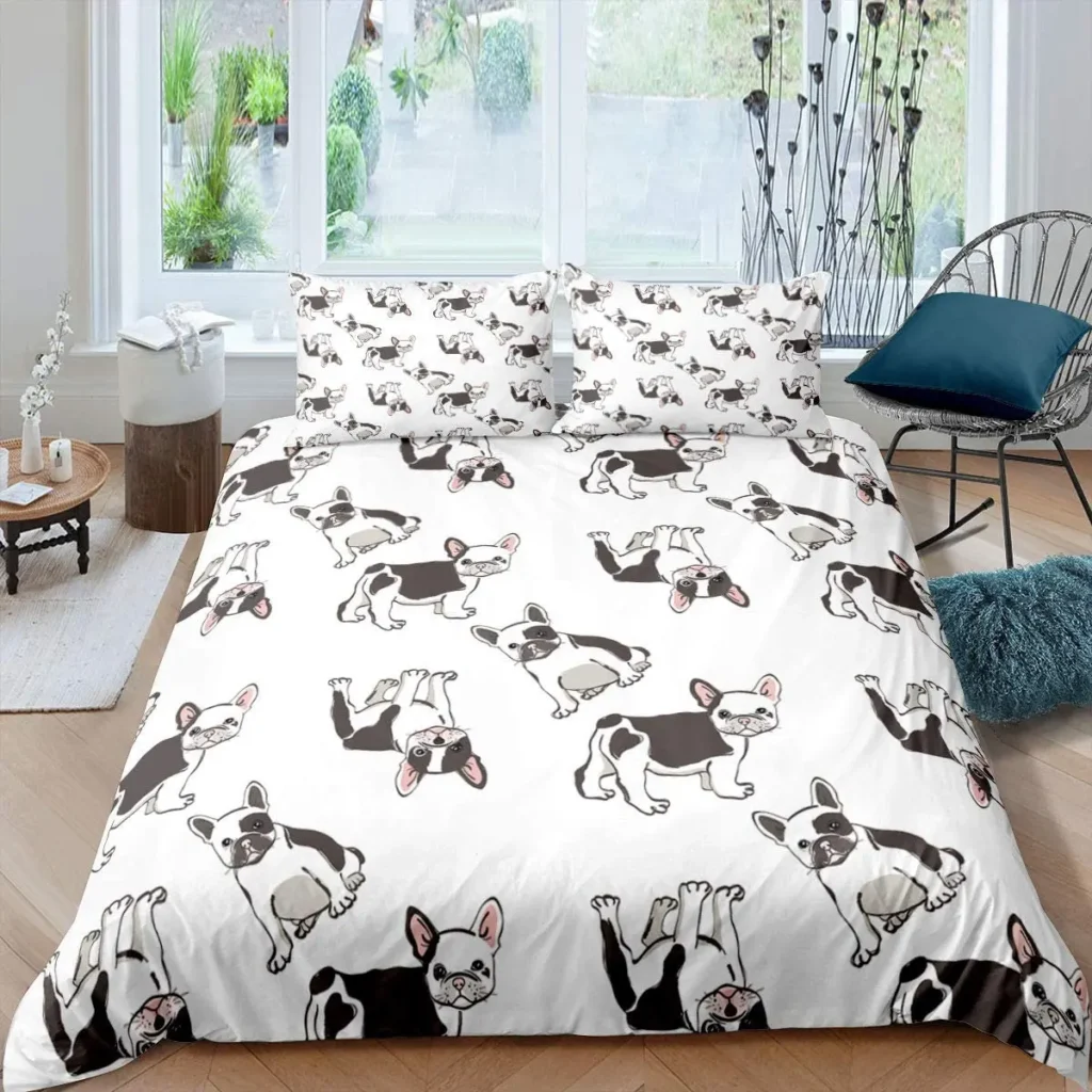 Bulldog Duvet Cover French Bulldogs Bedding Set Twin Polyester Chocolate Puppy Pet Doggy Animal Quilt Cover 6 - French Bulldog Merch