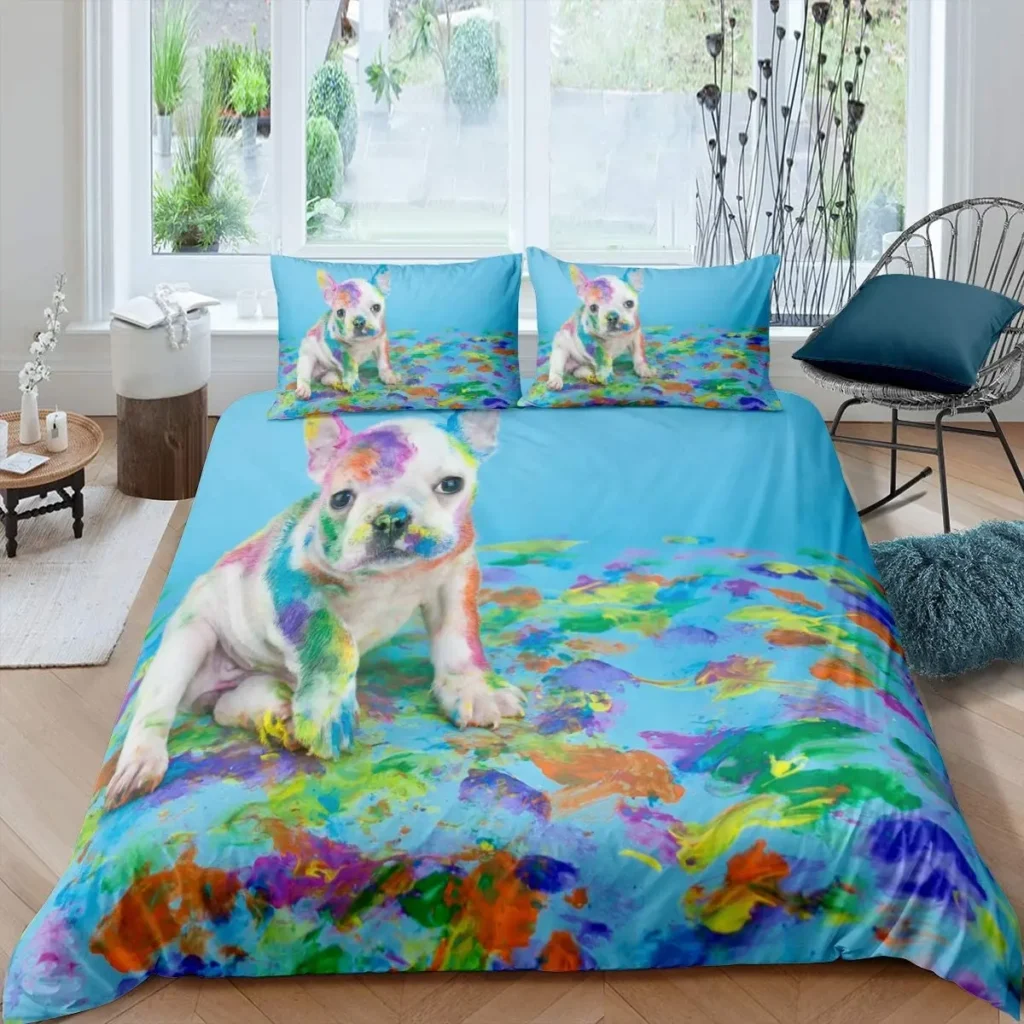 Bulldog Duvet Cover French Bulldogs Bedding Set Twin Polyester Chocolate Puppy Pet Doggy Animal Quilt Cover 8 - French Bulldog Merch